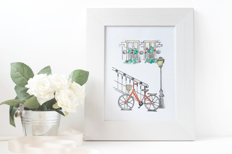 Paris Bicycle_FramedPic_Desk-Paris by Paige-Paris Illustration